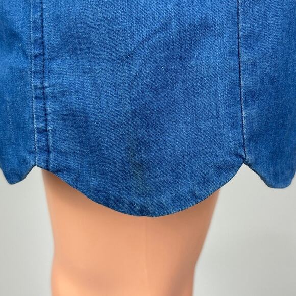 Lush Women's Blue Denim Jean High Rise Scallop A Line Button Down Skirt Size S - Picture 5 of 8
